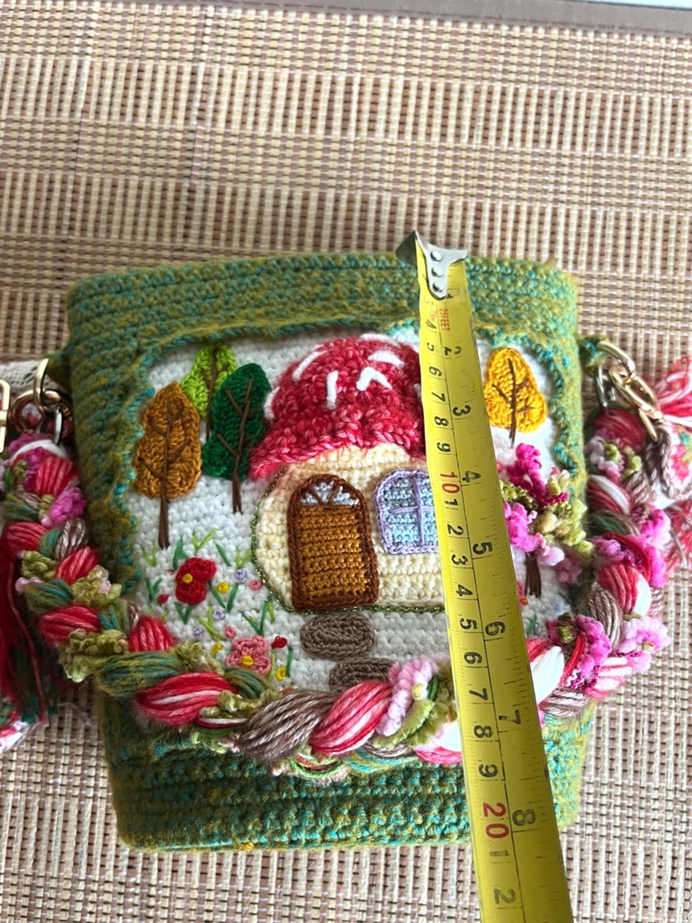 Handmade Crochet Mushroom House Boho Crossbody Bag, Cottagecore Shoulder Bag - Picture 13 of 16